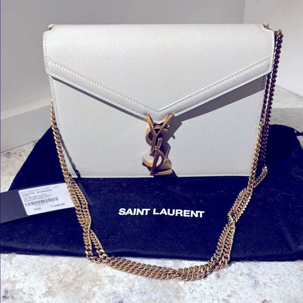 Saint Laurent Ivory Grained Calfskin Leather Medium Cassandra